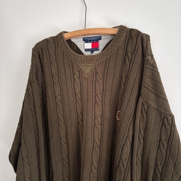 Vintage TOMMY Hilfiger knit sweater kahki green large heavyweight - Picture 2 of 4